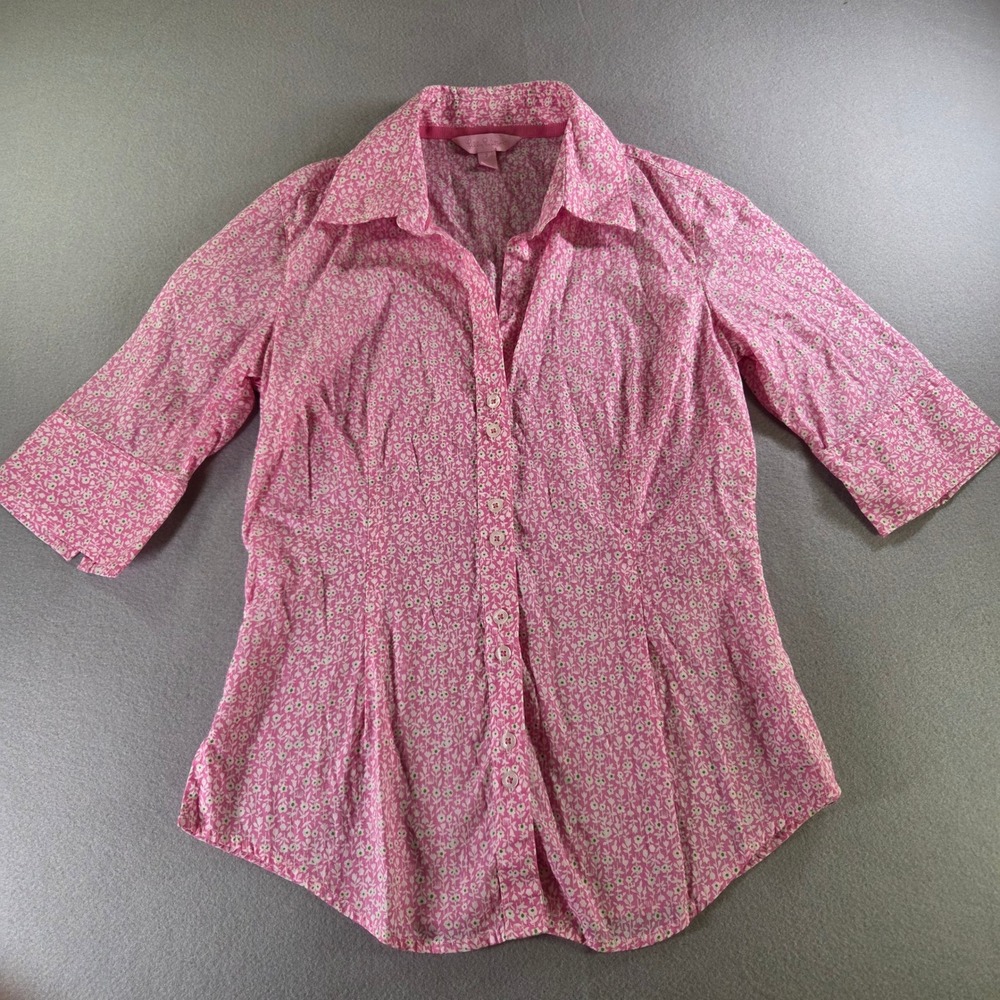Lilly Pulitzer Pink Floral Ditsy Cotton Button Down Shirt Womens Size 2‎ Preppy